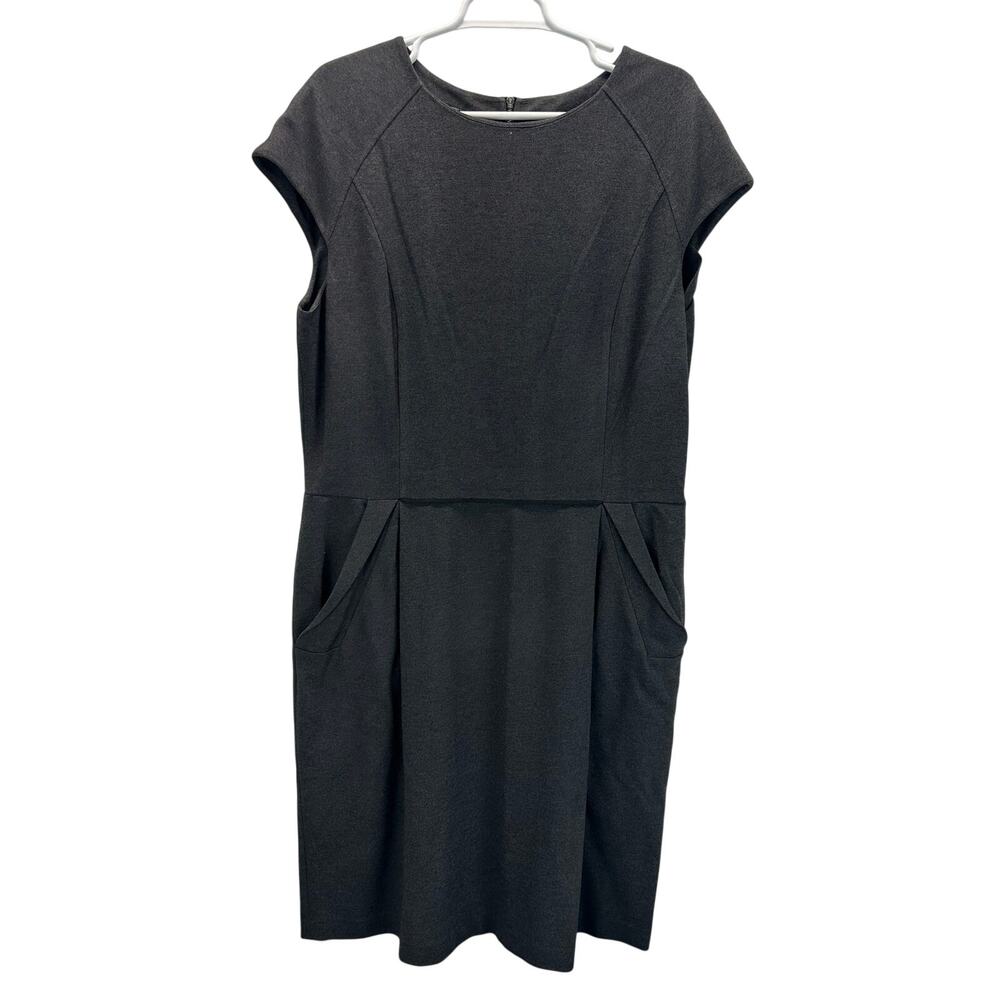 Lafayette 148 New York Grey Viscose Pocket Sheath Dress Cap Sleeve 16 Business